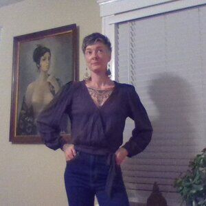 Charcoal Faux Wrap Blouse Lucky Brand Size Small